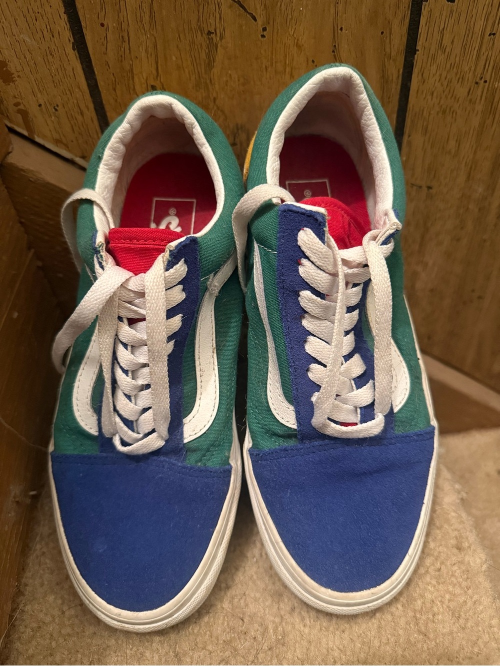 Vans Low-Top Colorblock Sneakers in Blue, Green & Red